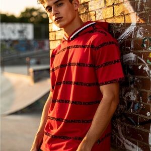 Ecko Unltd Men’s Red Short Sleeve Hoodie Shirt Logos Print Y2K Pullover Size XL